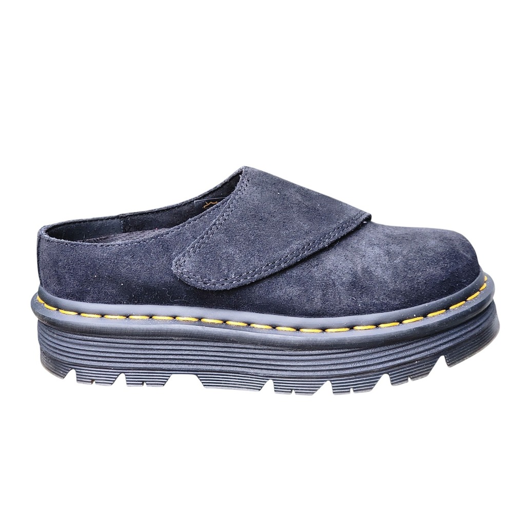 Dr. Martens Zebzag Black Suede Platform Mules Womens 5‎ Slip On Clogs SoftWair
